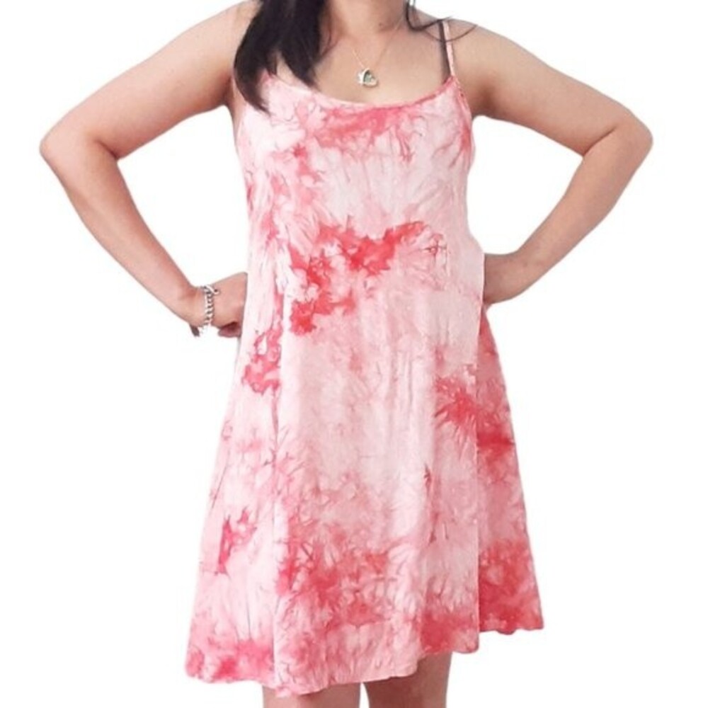 MS Basic Ladies Coral Tie Dye 100% Cotton Lightweight Cami Mini Sundress Small